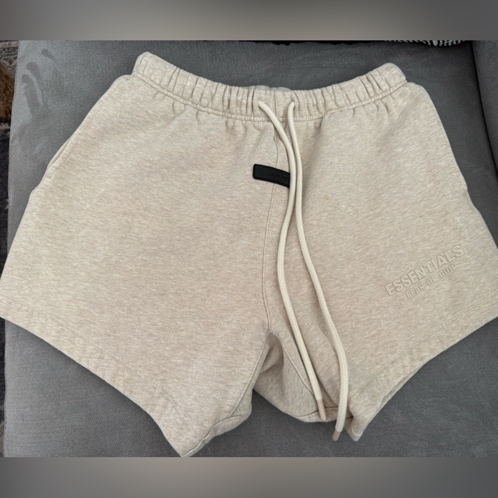 ESSENTIALS Men’s Beige/Cream Drawstring Athletic Shorts